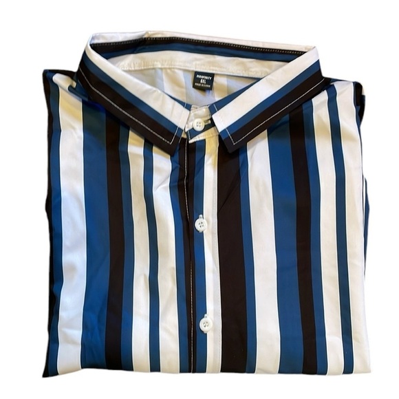 Shein Short Sleeve Striped‎ Button Down Shirt - Picture 1 of 7